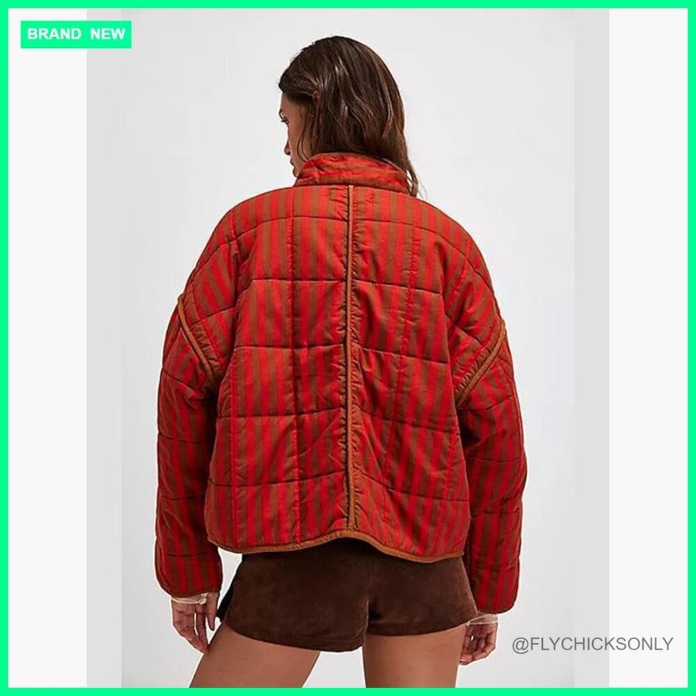 Polyester Quilted Puffer Jacket with Stand Collar and Contrast Trim - Picture 3 of 7